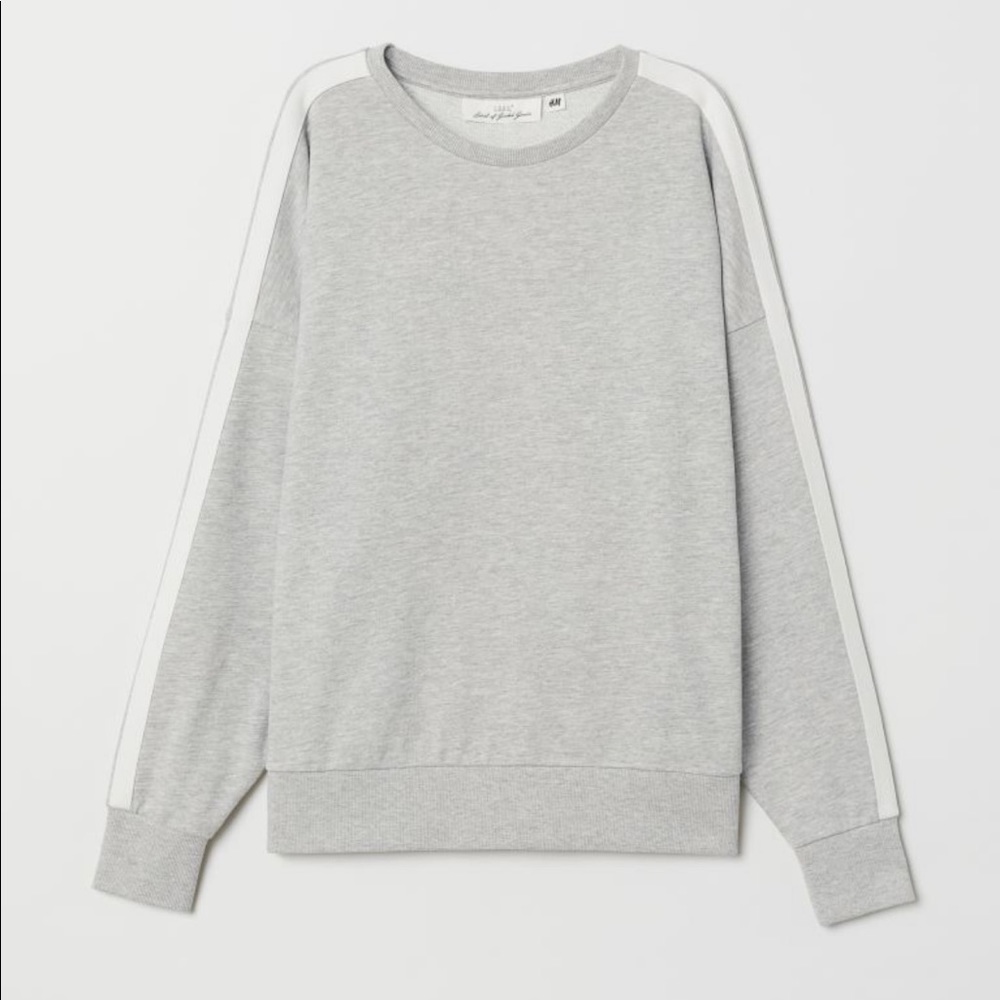 H&M Sweatshirt with sleeve stripes light gray melange/white Size M